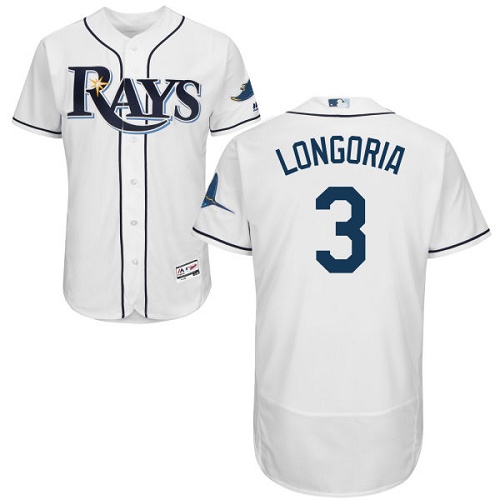 Rays #3 Evan Longoria White Flexbase Authentic Collection Stitched MLB Jersey - Click Image to Close